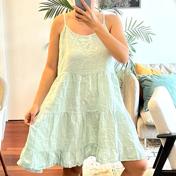 Valentina Naldi 100% linen mini dress in light green size L Large - Picture 1 of 8